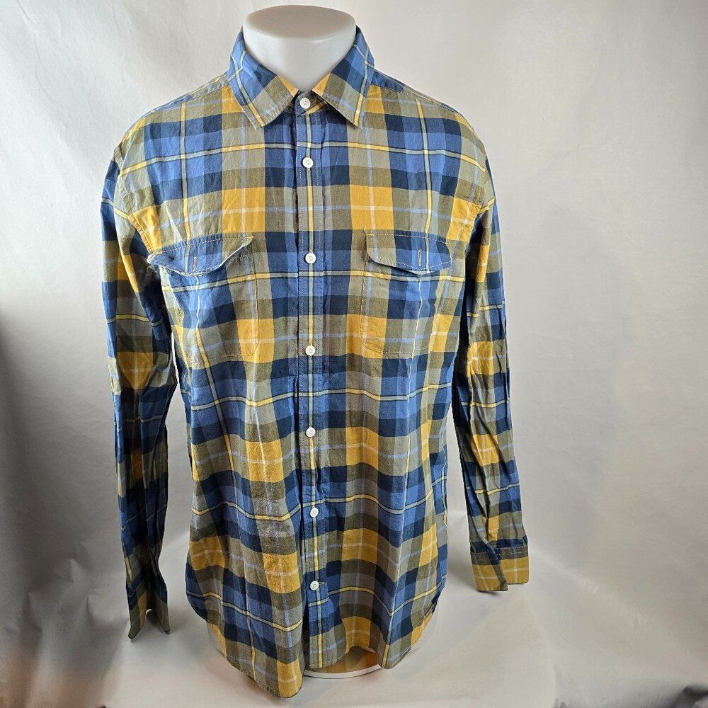 Gap Shirt Mens XL Blue Yellow Plaid Button Up Casual Cotton Original Fit Preppy